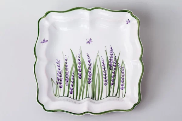 Square candy dish with lavender motif
