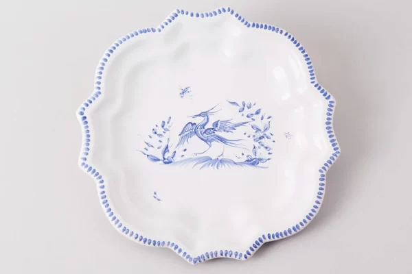 Pearled candy dish with blue bird motif
