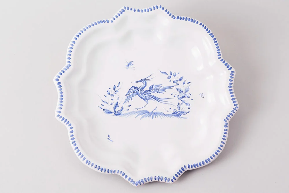 Pearled candy dish with blue bird motif