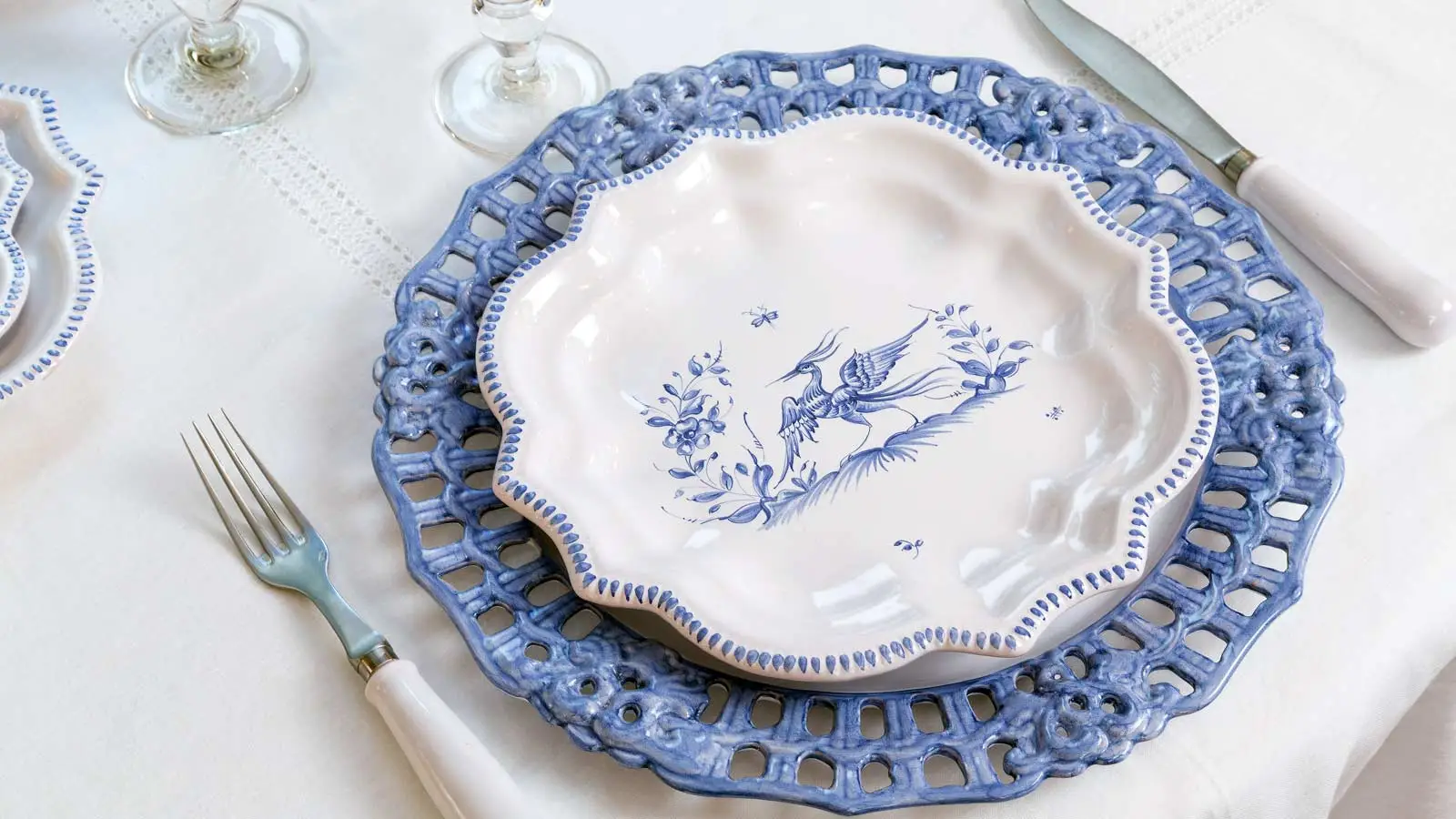 Pearled candy dish on lace plate