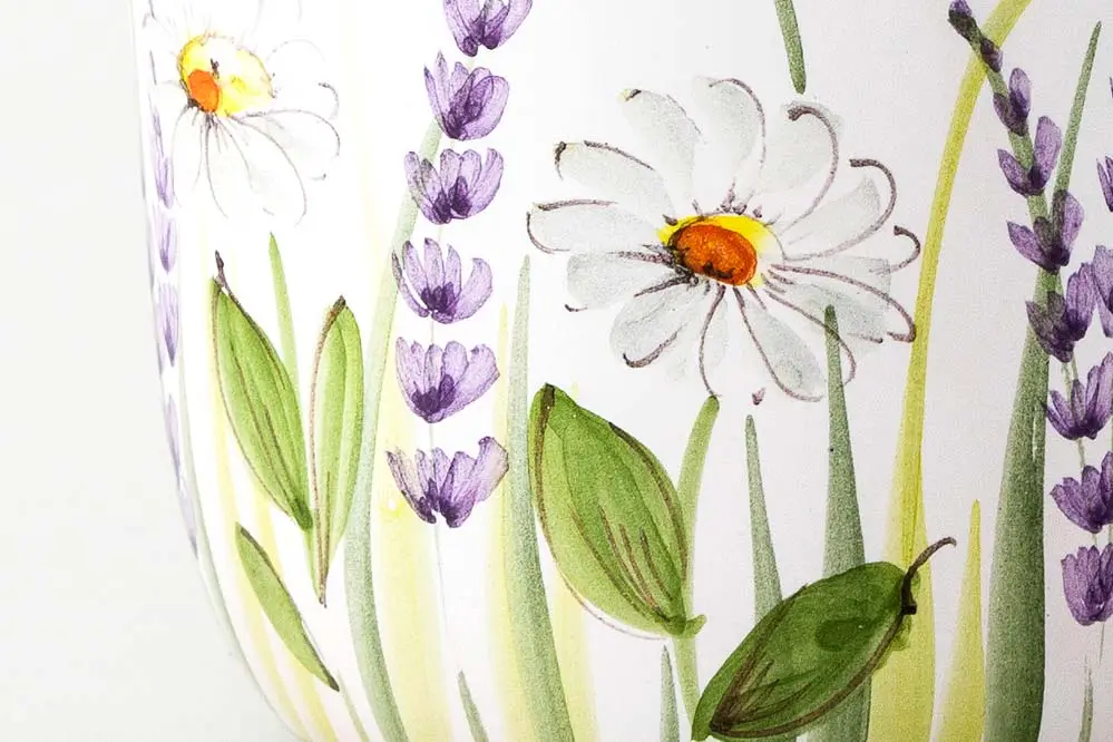 Detail of daisies and lavender motif