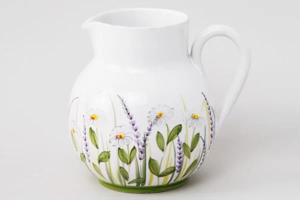 Round pitcher with daisies and lavender motif