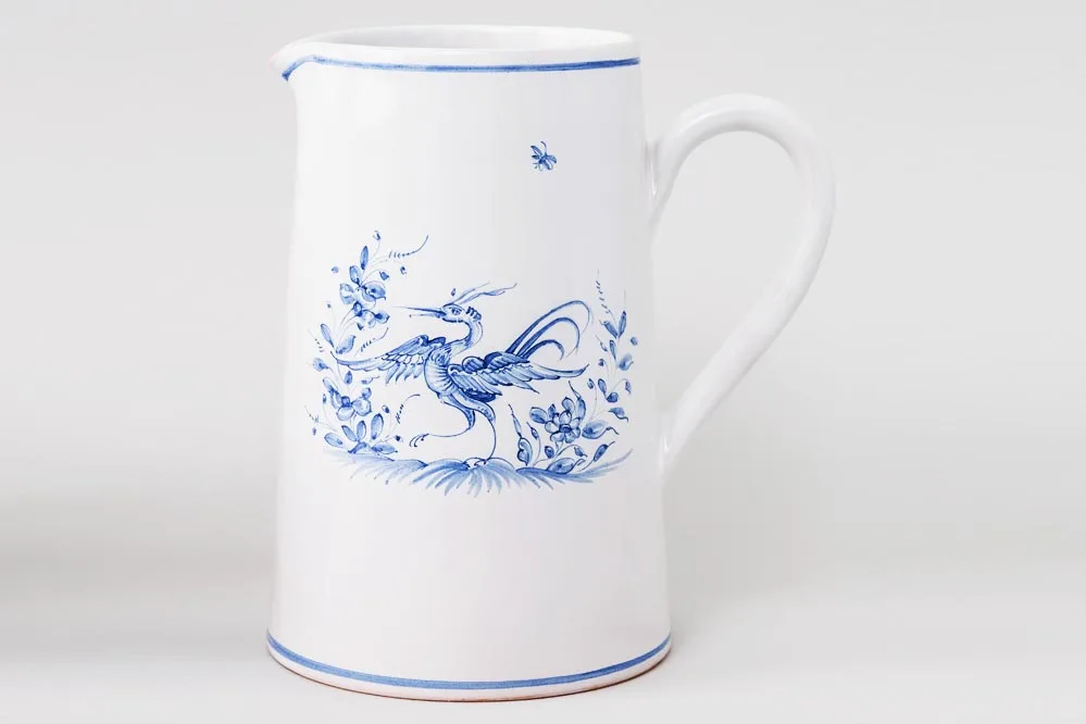 Straight pitcher with blue bird motif