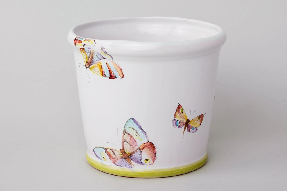 Pot à orchidée avec décor aux papillons couleurs