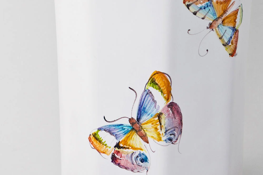 Detail of octogonal vase with butterflies motif